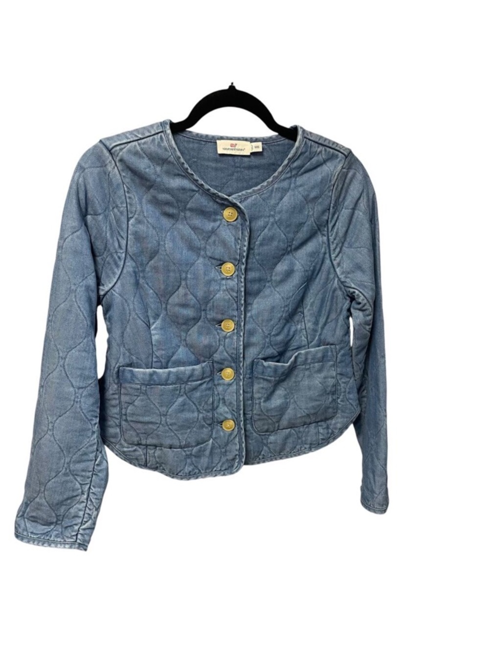 Vineyard Vines Button Up Chambray Quilted Jacket Light Indigo Denim Womens XXS